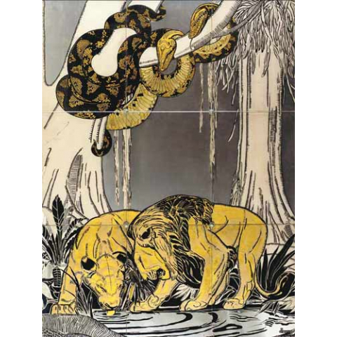 Pythons observant deux lions buvant, 1930.